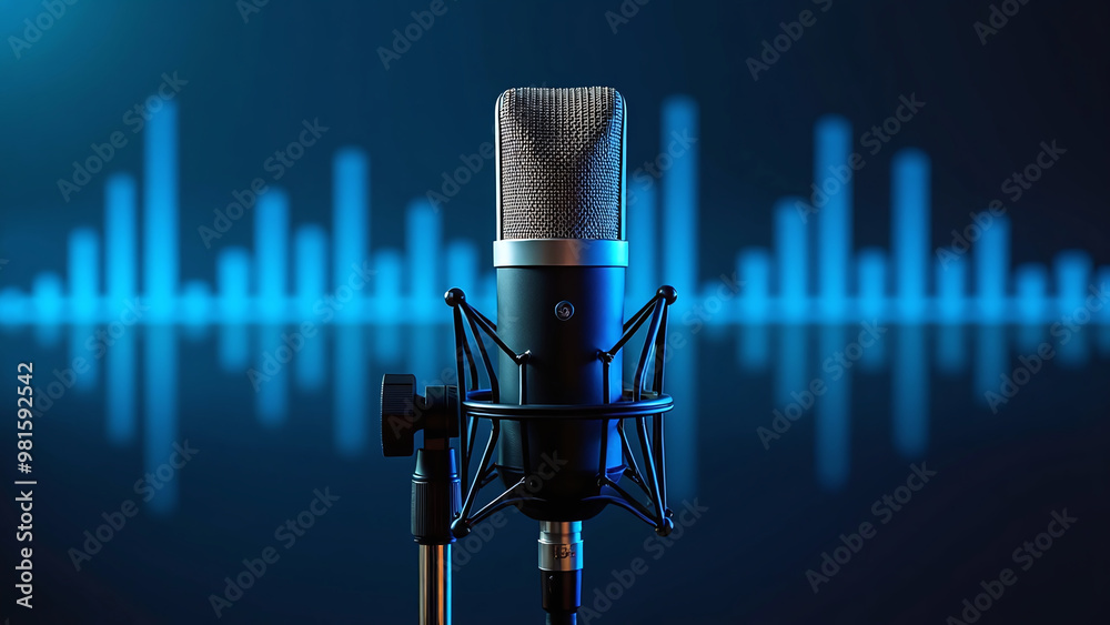 Professional Studio Microphone with Sound Wave Pattern