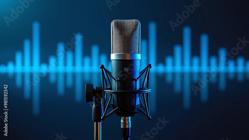 Obraz na płótnie Professional Studio Microphone with Sound Wave Pattern w salonie