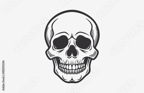 A skull photo Line Art drawing with a black face outline white background