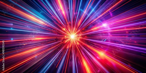 Cosmic Radiance Red, Blue, and Orange Light Streaks Converge at a Glowing Center, abstract , lights, speed