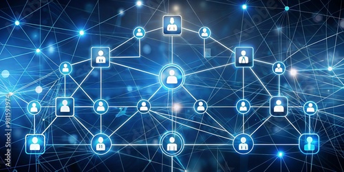 Digital Network of Connected People, Blue Background, Technology, Connections, Network