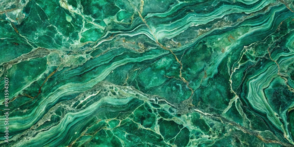 Fototapeta premium Emerald Green Marble Texture Swirling Veins and Golden Inclusions, Marble, Texture, Green ,Emerald