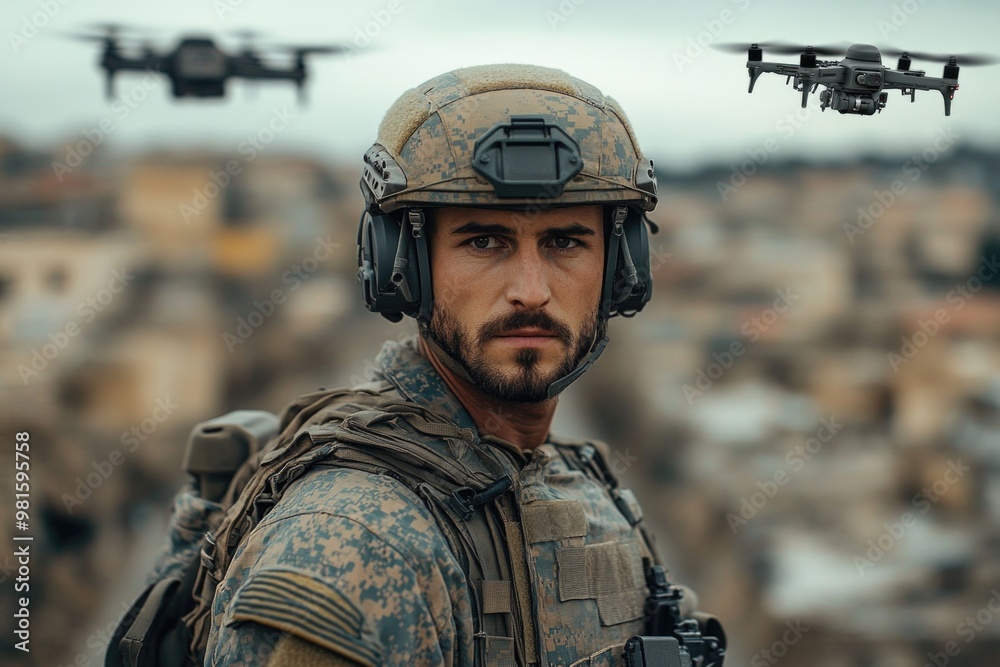 Soldier Operates UAV to Deploy Bombs on Enemy Fortifications: The Future of Modern Warfare Soldier Operates UAV to Deploy Bombs on Enemy Fortifications: The Future of Modern Warfare