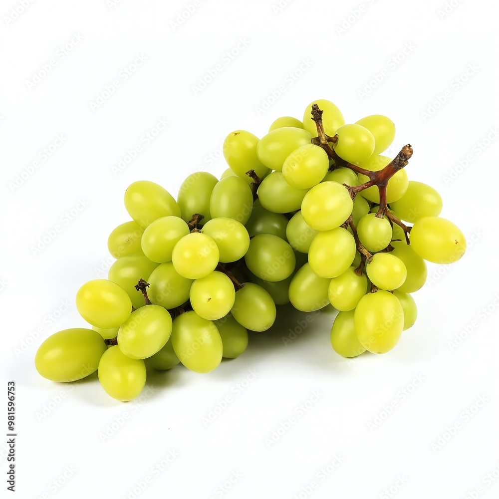 Fresh green grapes clustered together on a plain background, showcasing their vibrant color and healthy appearance Fresh green grapes clustered together on a plain background, showcasing their vibrant color and healthy appearance