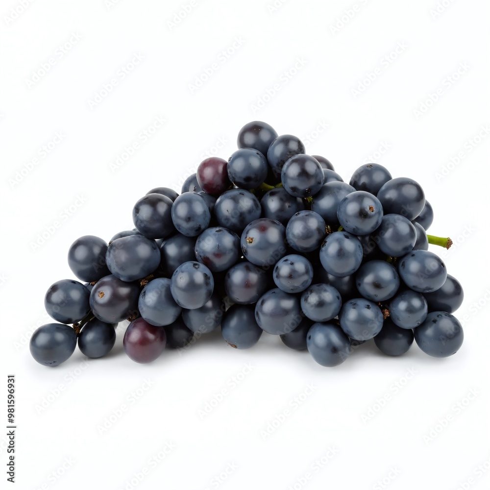 Fresh dark grapes arranged neatly against a clean white background, highlighting their rich color and glossy texture Fresh dark grapes arranged neatly against a clean white background, highlighting their rich color and glossy texture
