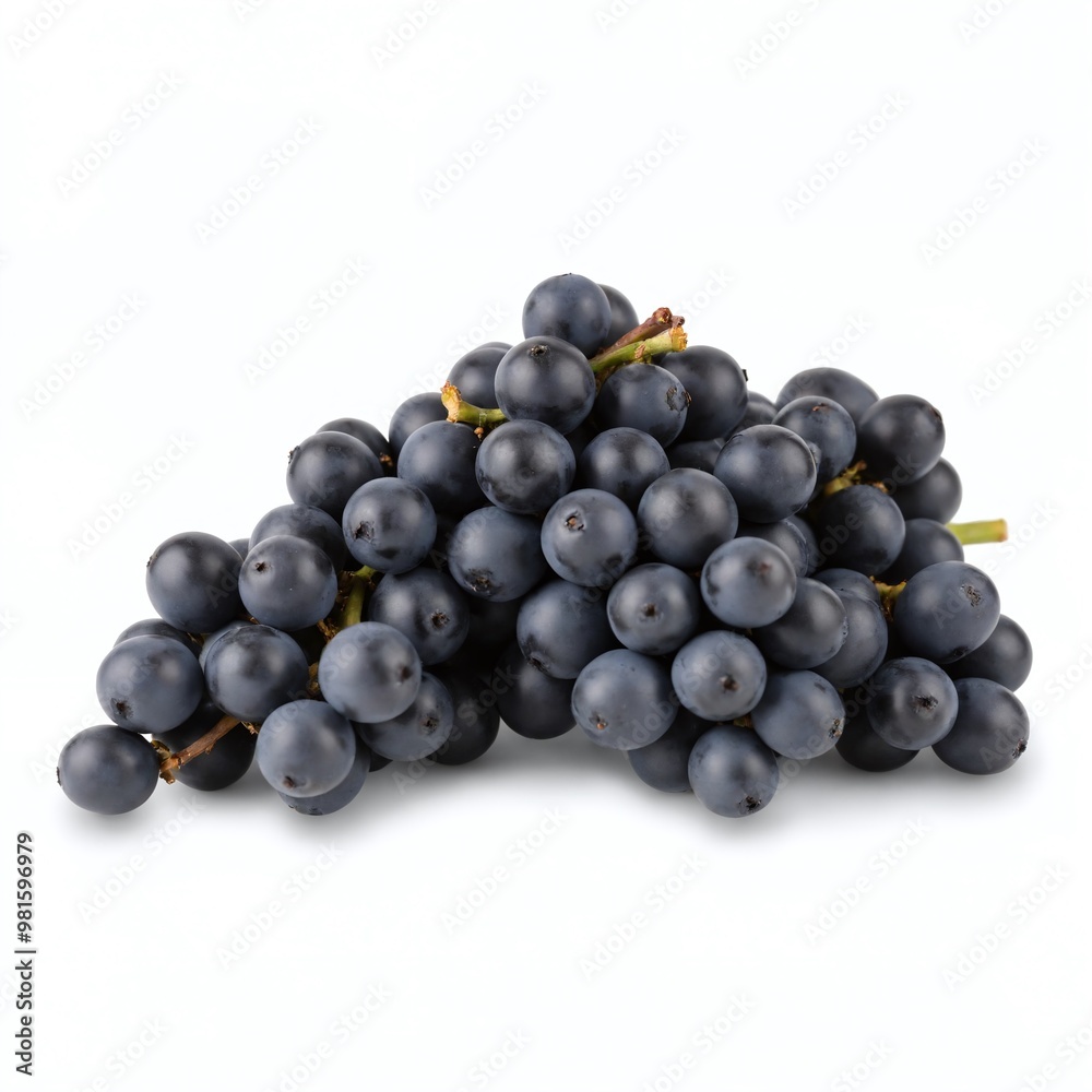 Fresh black grapes gathered in a bunch showcasing their rich color and plump form on a clean white background Fresh black grapes gathered in a bunch showcasing their rich color and plump form on a clean white background