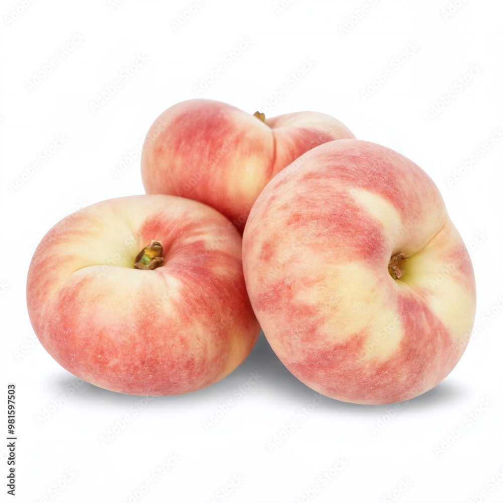 Fresh peaches stacked together on a white background highlighting their vibrant colors and smooth texture Fresh peaches stacked together on a white background highlighting their vibrant colors and smooth texture