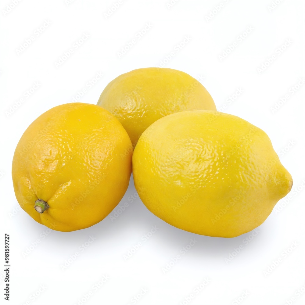 Fresh and vibrant lemons arranged on a clean white background showcasing their natural texture and color Fresh and vibrant lemons arranged on a clean white background showcasing their natural texture and color