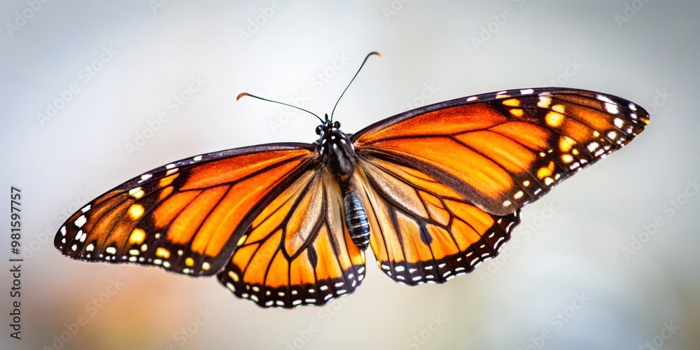Fototapeta premium Monarch Butterfly in Flight, Close-Up, Wings, Nature, Insect, Butterfly