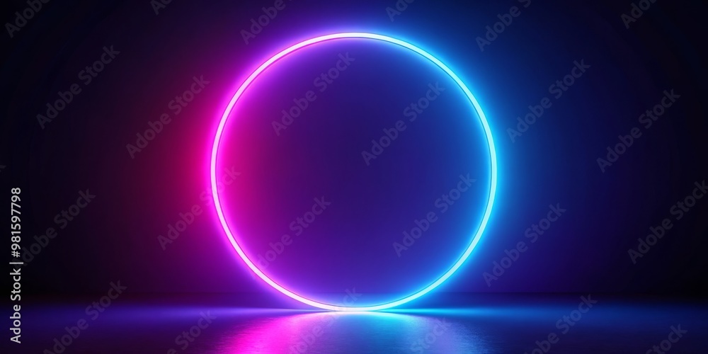 Neon Circle with Pink and Blue Glowing Lines on a Dark Background, 3D Render, Abstract , Neon Light, Glowing Circle