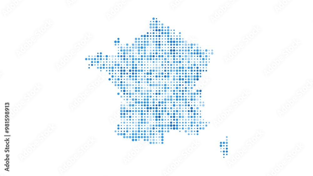 France dotted digital map. Map of France with pulsating colored circles. Shape of the country filled with blue disks. Powerful video. France dotted digital map. Map of France with pulsating colored circles. Shape of the country filled with blue disks. Powerful video.