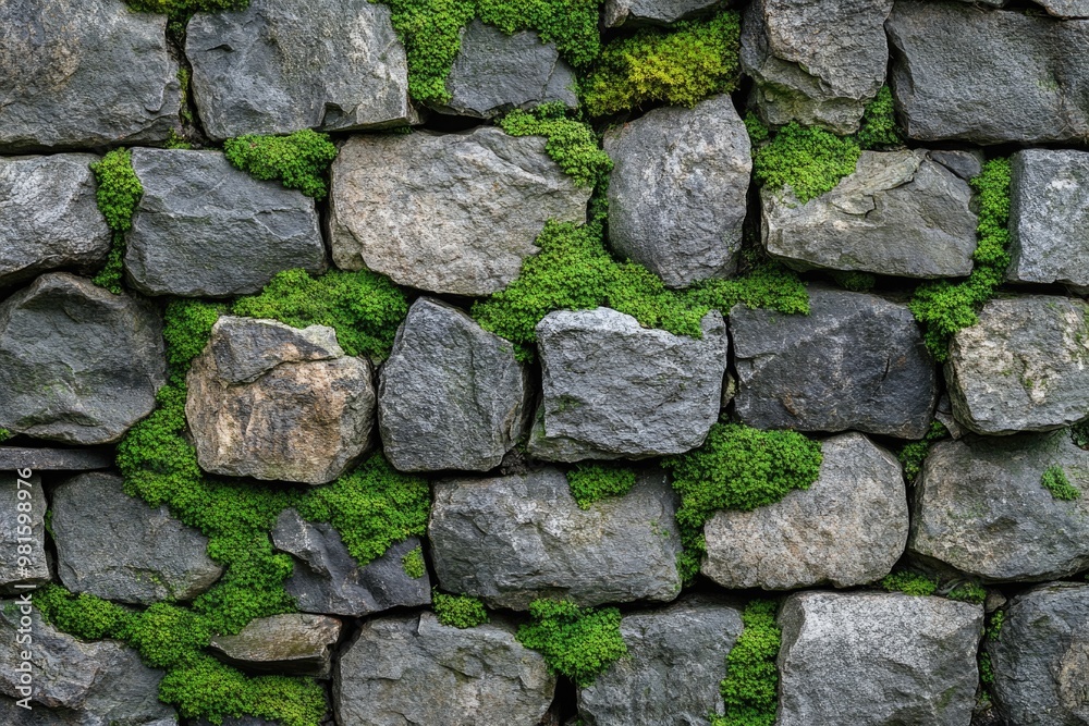 Stone Wall Covered in Green Moss Texture with Space for Adding Custom Text or Message Stone Wall Covered in Green Moss Texture with Space for Adding Custom Text or Message