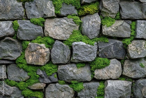 Stone Wall Covered in Green Moss Texture with Space for Adding Custom Text or Message