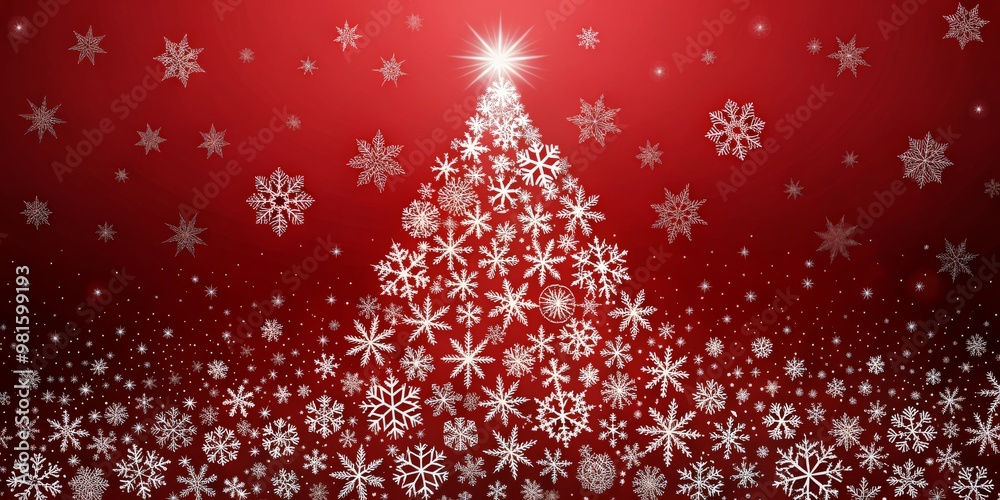 Snowflake Christmas Tree on Red Background, Snowflake, Christmas, Holiday Snowflake Christmas Tree on Red Background, Snowflake, Christmas, Holiday
