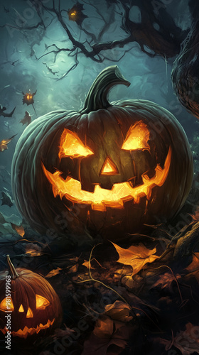 Wallpaper Mural Happy Halloween banner. Halloween pumpkins and bats. Vector illustration. 9:16 Torontodigital.ca