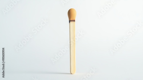 A wooden matchstick standing isolated against a white background