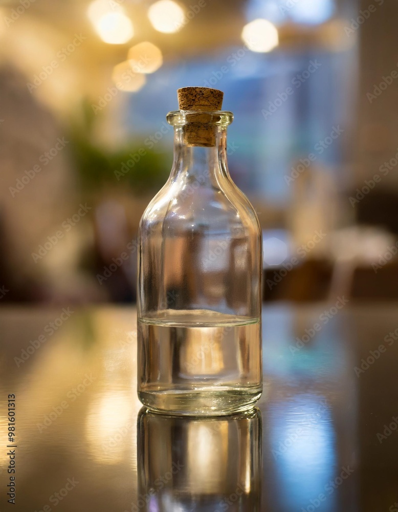 Isolated glass bottle with depth of field capturing reflective surface and transparency Isolated glass bottle with depth of field capturing reflective surface and transparency