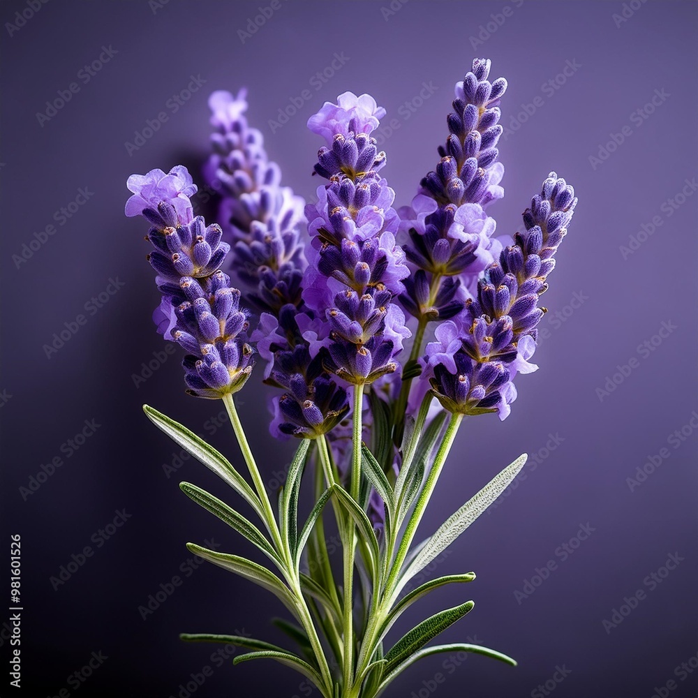 Isolated lavender sprig with depth of field capturing delicate purple flowers and aromatic leaves Isolated lavender sprig with depth of field capturing delicate purple flowers and aromatic leaves