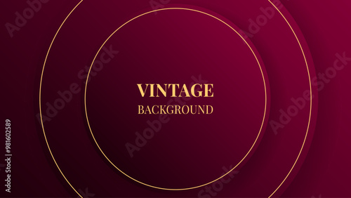 Wine red modern abstract background with gradient rounds and golden lines. Vintage design