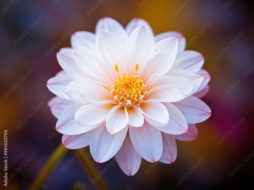 Fototapeta premium A close-up of a white water lily blooming in a serene pond during mid-afternoon, highlighting delicate petals and vibrant colors