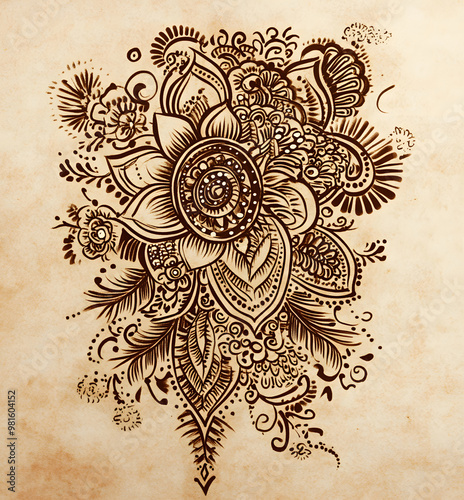 "Intricate Hand-Drawn Floral Swirl Design on Vintage Beige Background, Decorative Vector Illustration"