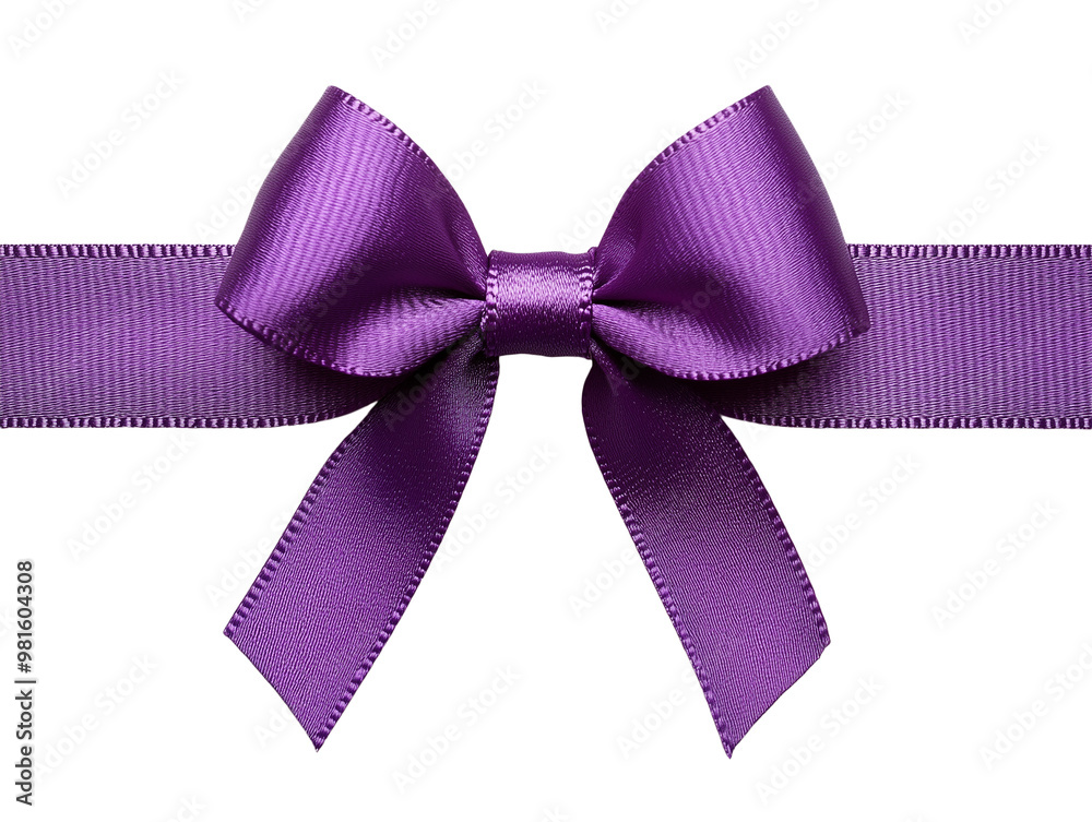 A beautifully tied purple ribbon bow sits centrally on a satin ribbon, perfect for enhancing gift presentations or special event decorations A beautifully tied purple ribbon bow sits centrally on a satin ribbon, perfect for enhancing gift presentations or special event decorations