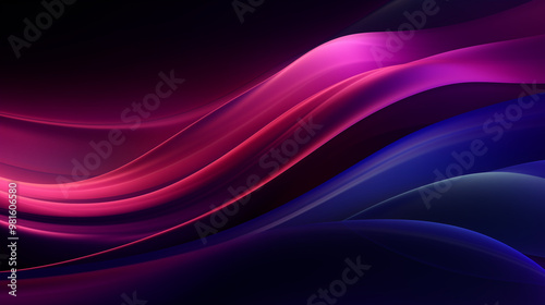 Vibrant flowing waves in pink and blue gradient, abstract smooth energy flow on dark background