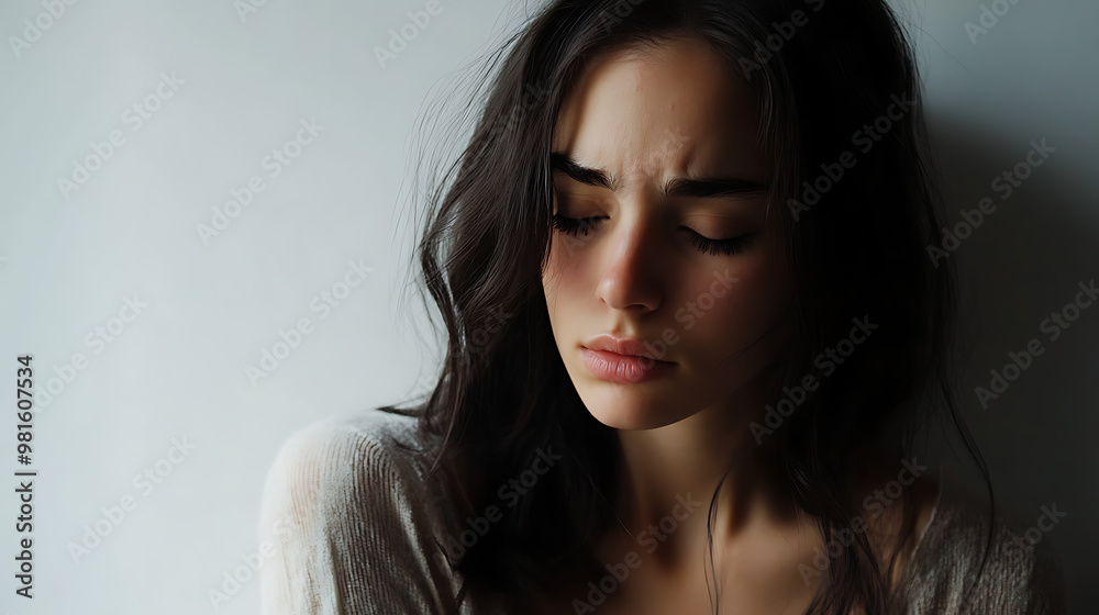Sad girl in depression, white background Sad girl in depression, white background