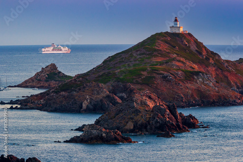 The Sanguinaires Islands, Ajaccio, France. The Grand Site des Iles Sanguinaires et de la pointe de la Parata was awarded the "Grand Site de France" label. Archipelago of Sanguinaires island.