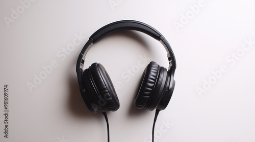 A pair of headphones against a plain white backdrop, ready to be easily cut out and used elsewhere.