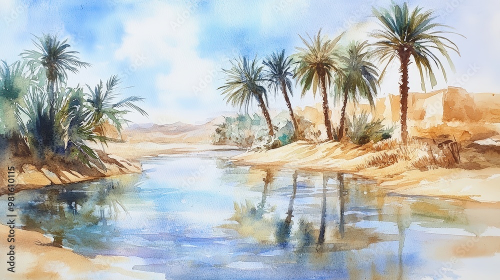 Obraz premium Palm trees reflected in oasis water.