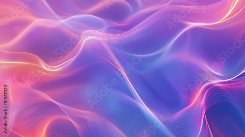 Vibrant flowing waves in pink and blue gradient, abstract energy flow on a colorful background