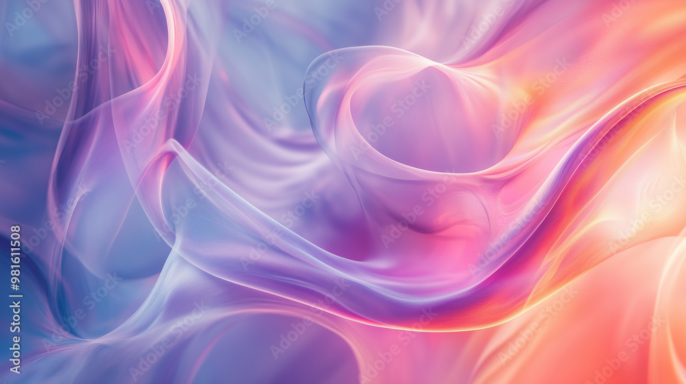 Abstract swirling waves in pink, blue, and orange gradient, soft flowing motion with glowing highlights Abstract swirling waves in pink, blue, and orange gradient, soft flowing motion with glowing highlights