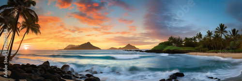 Pristine Hawaiian Beachscape at Sunset: A Tropical Paradise Unleashed