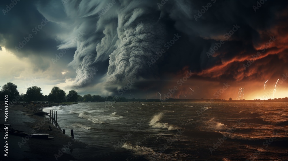Dramatic scene of a tornado forming over the ocean, showcasing nature s ...