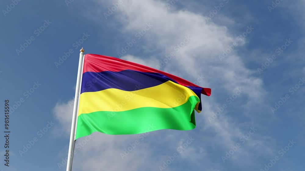Flag of Mauritius on a blue sky, flag on a flag pole waving in the wind, african country, national symbol of Mauritius island, video of a flag
Flag of Mauritius on a blue sky, flag on a flag pole waving in the wind, african country, national symbol of Mauritius island, video of a flag