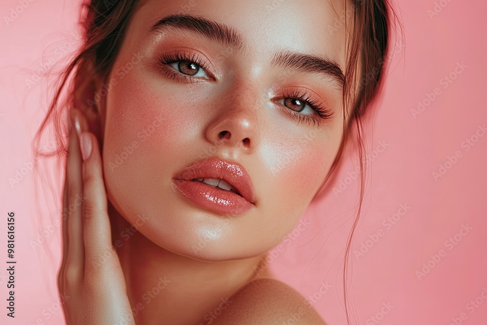 Studio, shine and joy of woman, beauty and treatment of skincare, soft and glow of body in results. Pink background, aesthetic and proud for skin, generative ai Studio, shine and joy of woman, beauty and treatment of skincare, soft and glow of body in results. Pink background, aesthetic and proud for skin, generative ai
