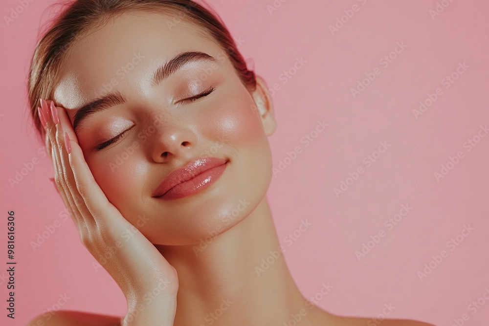 Studio, shine and joy of woman, beauty and treatment of skincare, soft and glow of body in results. Pink background, aesthetic and proud for skin, generative ai Studio, shine and joy of woman, beauty and treatment of skincare, soft and glow of body in results. Pink background, aesthetic and proud for skin, generative ai