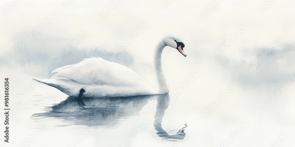 White swan swimming in tranquil water. White swan swimming in tranquil water.