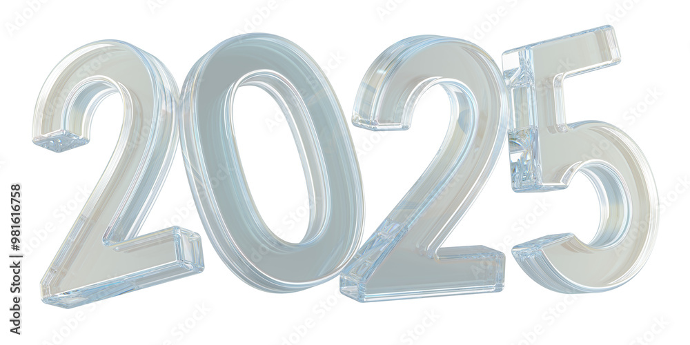 Glass 2025 inscription, 3D rendering isolated on transparent background Glass 2025 inscription, 3D rendering isolated on transparent background