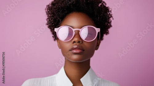 A clear, focused portrait of an individual is set against a smooth pink background, highlighting the subject's natural features and adding a vibrant, modern touch to the image.