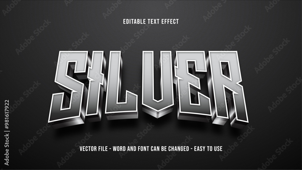 Silver text effect, shiny editable text style effect