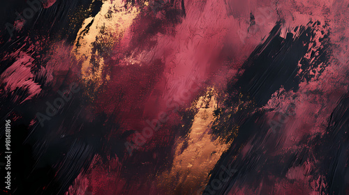 A dramatic oil paint background featuring rich burgundy, charcoal black, and metallic bronze, with textured brushstrokes adding depth and luxury. Dramatic. Illustration photo