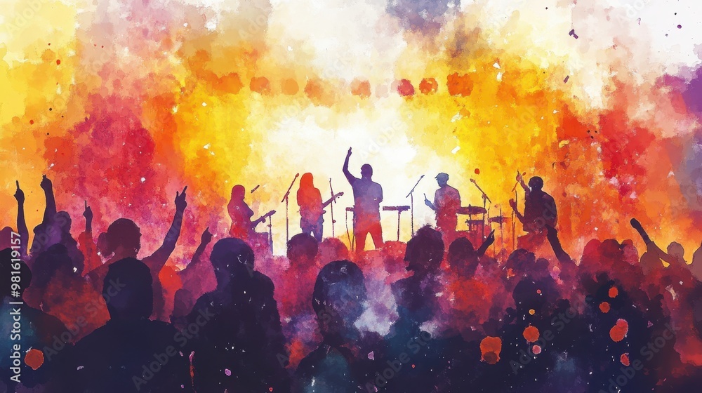 custom made wallpaper toronto digitalSilhouettes of band and crowd at concert.