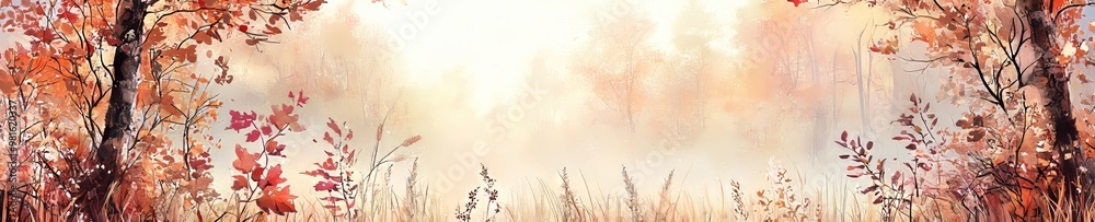 A whimsical autumn landscape illustration with bold shapes. A whimsical autumn landscape illustration with bold shapes.