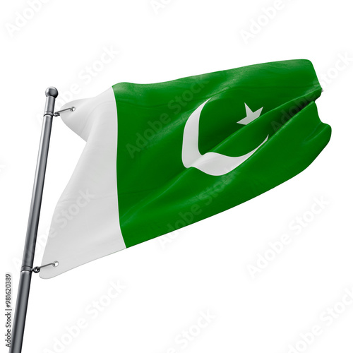 Asset 3D realistic of flag of Pakistan with transparent background photo