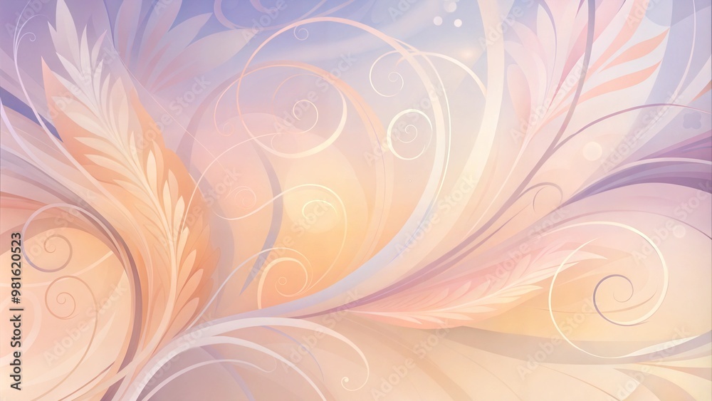 Elegant pastel floral swirls, abstract feather design, decorative art Elegant pastel floral swirls, abstract feather design, decorative art