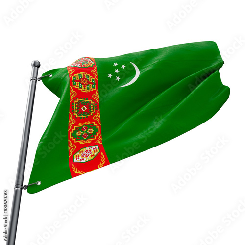 Asset 3D realistic of flag of Turkmenistan with transparent background