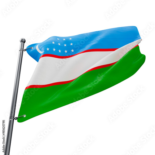 Asset 3D realistic of flag of Uzbekistan with transparent background