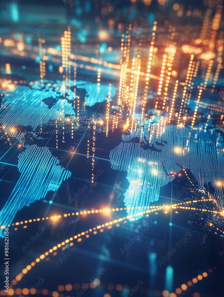 Fototapeta premium Planet earth glowing digital data visualisation futuristic technology